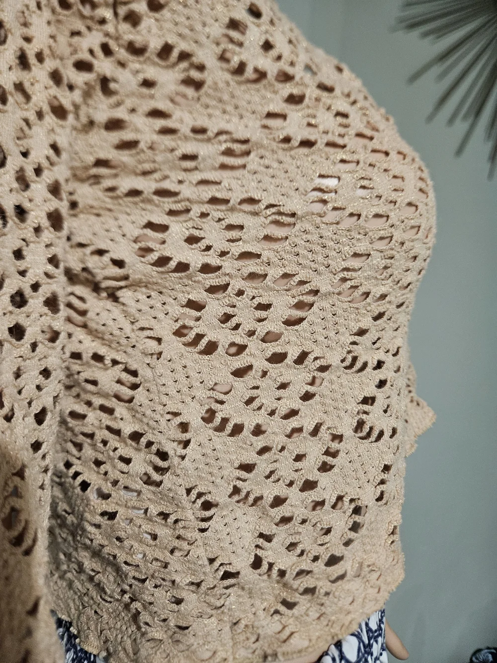 FP Beach Reversible Crochet Knit Long Sleeve Crop Top Beige Size S